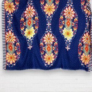 OILILY Sjaal Travel Paisley Floral Stripe Navy Blue Boho Eclectic Wrap Scarf